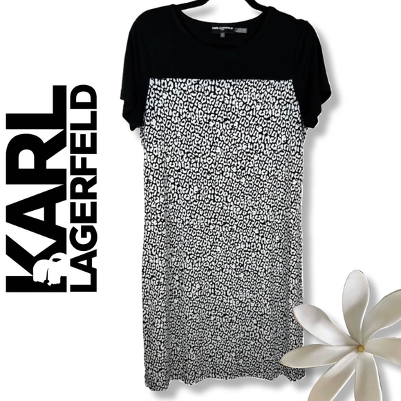 KARL LAGERFELD B&W Short Sleeve Shift Dress | Medium - Picture 1 of 10